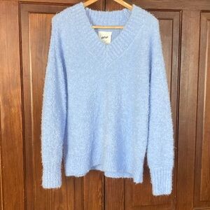 Aerie Teddy Boucle Light Blue Pastel Soft Oversized V-Neck Sweater Size Small